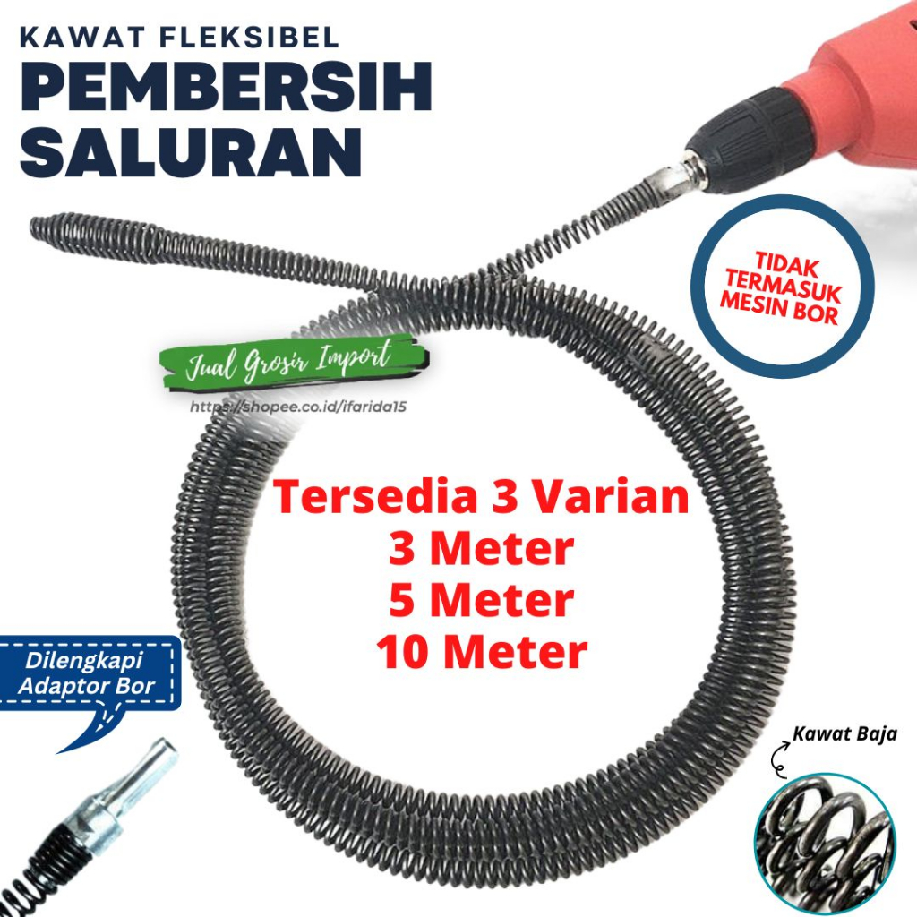 Alat Pembersih Pipa Mampet Pipe Cleaner Kawat Dengan Adaptor Bor