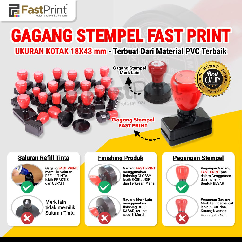 

18X43 - Fast Print Gagang Stempel Flash Model Kotak 18X43MM