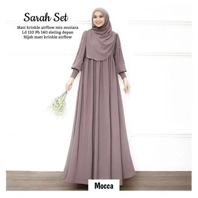 GAMIS SYARI TERBARU SARAH SYARI SET WD BAHAN KAIN CRINKLE AIRFLOW SIZE M L XL XXL FREE KHIMAR / HIJA