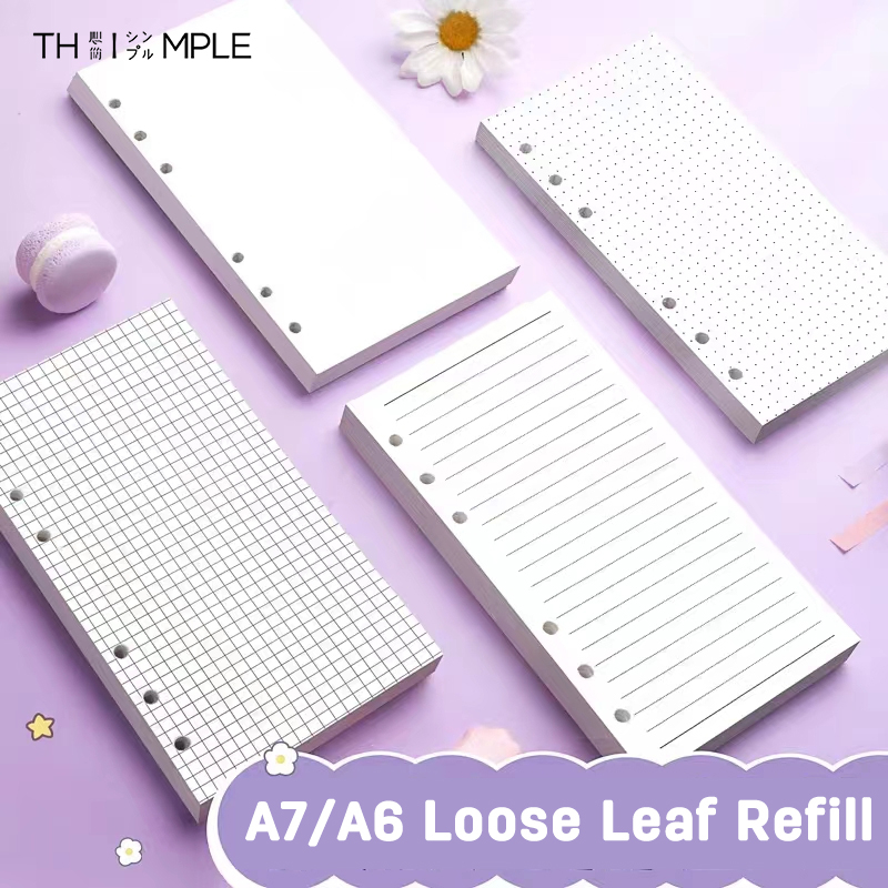 

A6/A7 Kertas Loose Leaf 6 Lubang Ukuran A7 A6 Refill Kertas Binder 6 Rings Grid Blank Dotted Paper-THIMPLE