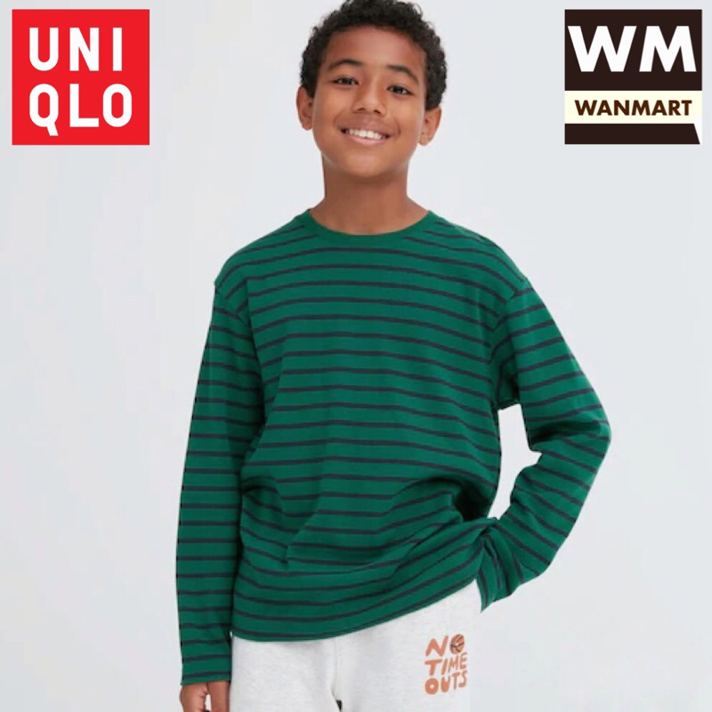 UNIQLO Kids Kaos Anak Laki Perempuan Soft Brushed Lengan Panjang Green