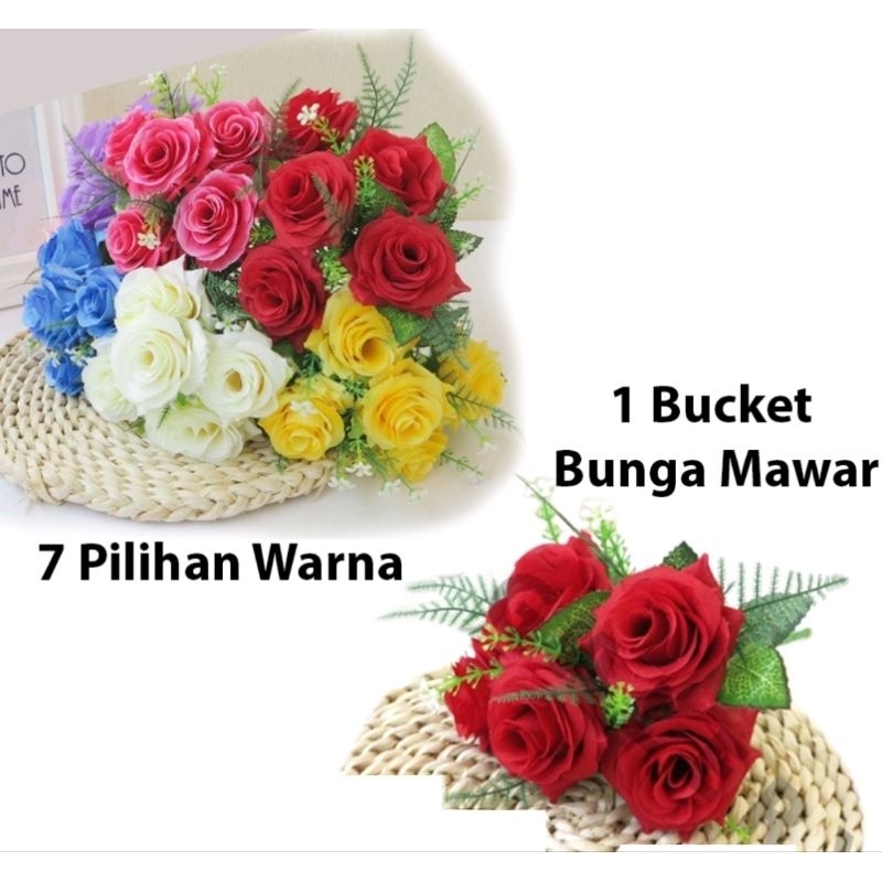0(SKR) 1 Ikat Bunga Mawar TANPA POT Bouqet Tanaman Hias Artificial Tangkai Dekorasi Ruangan Import 7