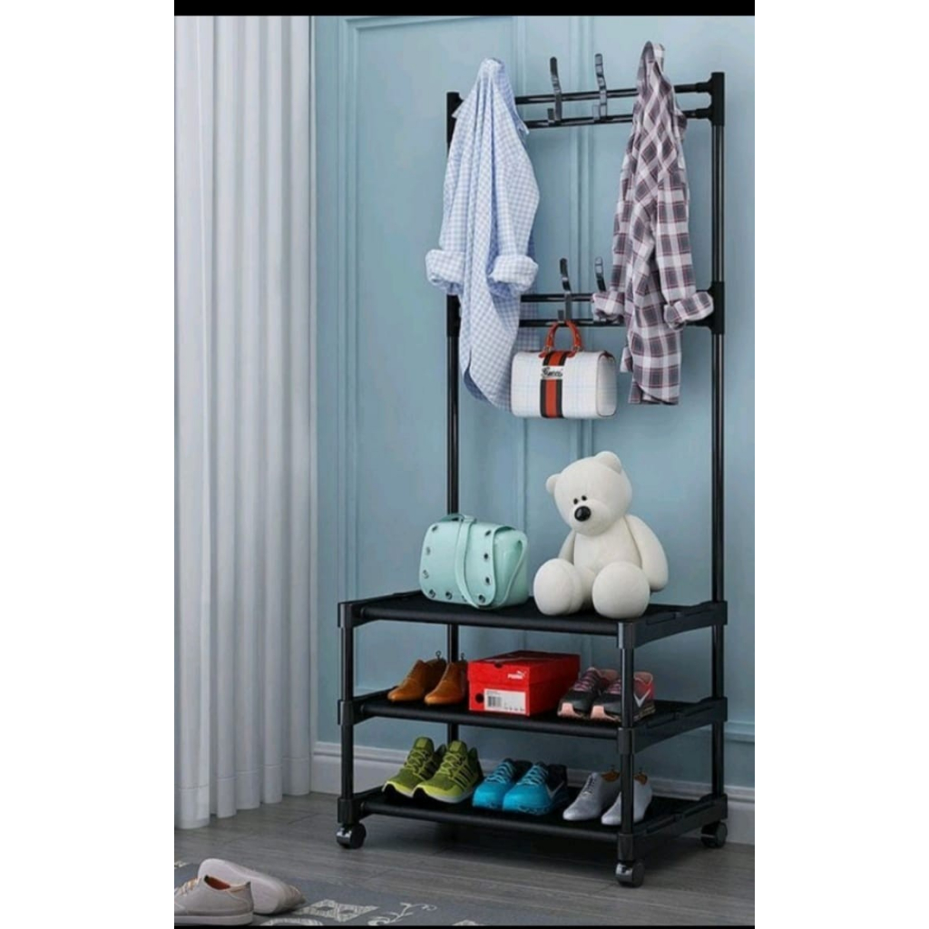Rak Gantung Baju/Rak Sepatu topi standing hanger multifungsi 3 Susun