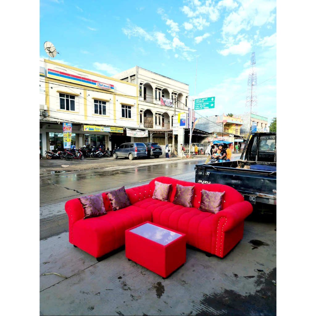 Sofa L gunung / sofa beludru