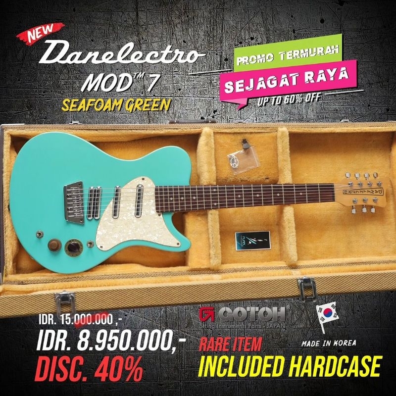 PROMO NEW ITEM GITAR ELEKTRIK DANELECTRO MOD™ 7 SEAFOAM GREEN INCLUDED HARDCASE MURAH