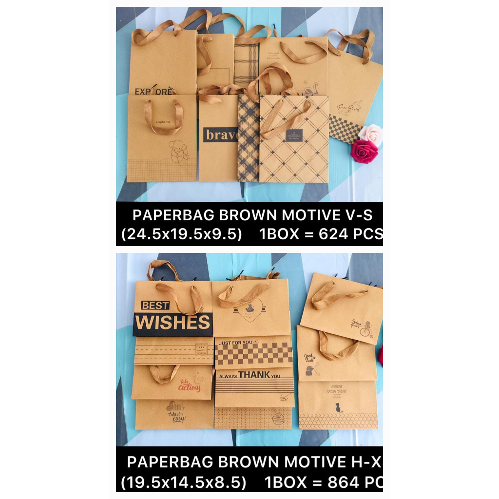

RB [1 Lusin / 12 Pcs] Paper Bag Hand Bag Brown Coklat Cokelat Corak Motif SNR Labubu Kuromoi