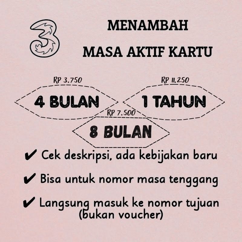 Tambah Masa Aktif Kartu Three || Perpanjang Masa Aktif Kartu Three 4 s/d 12 Bulan Termurah
