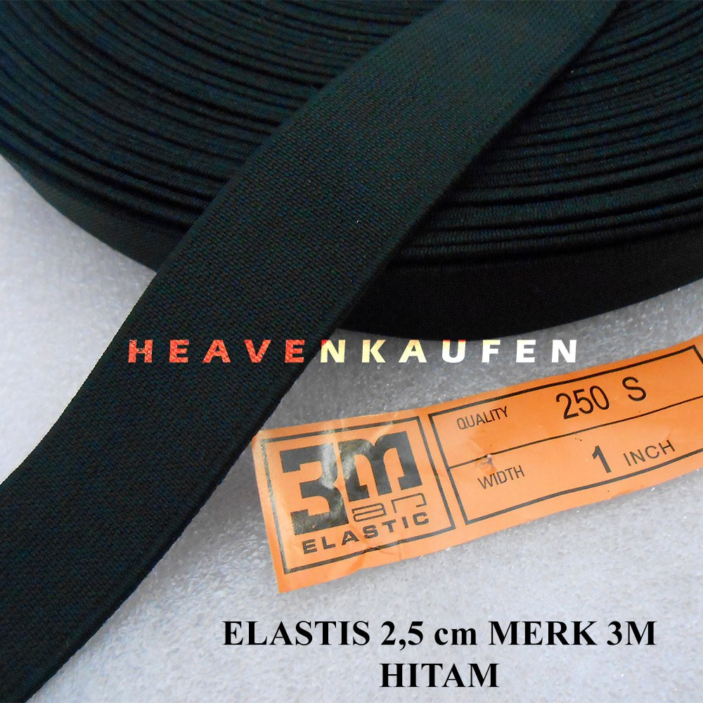 Lebar 2,5 cm karet meteran halus melar Elastis Elastic 1 inch merk 3M jahit baju celana hitam