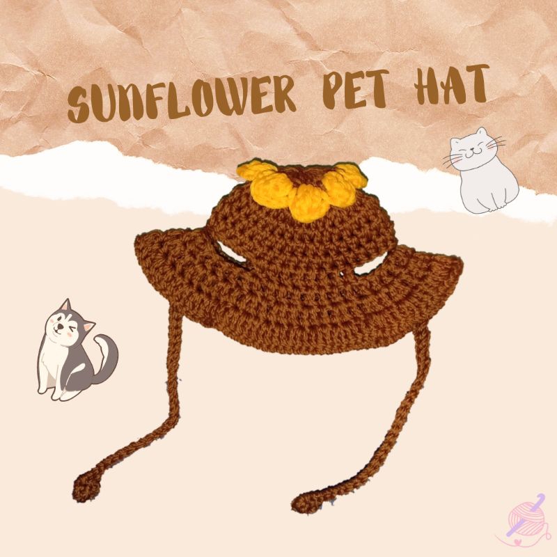 Topi kucing rajut/Sunflower pet hat crochet