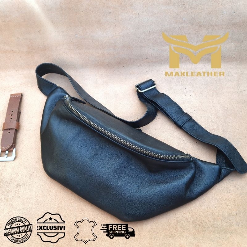 weistbag kulit asli, tas kulit simple pria wanita, tas slempang kulit asli crazy horse