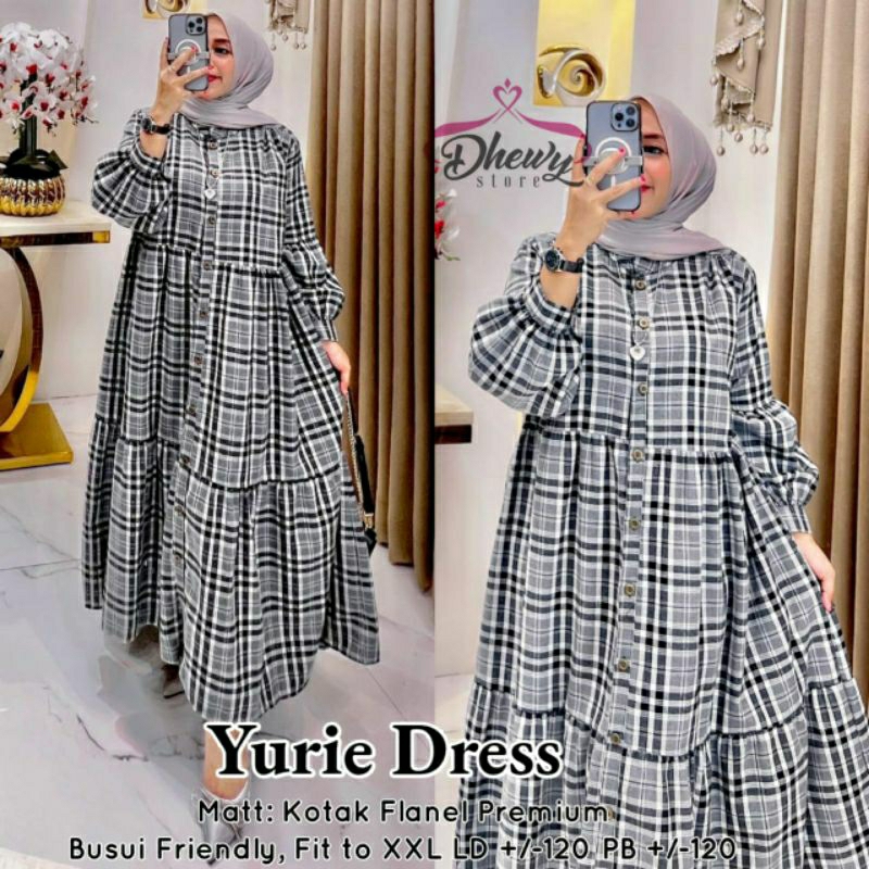 yurie dress by dhewy || kotak flanel premium ld 120
