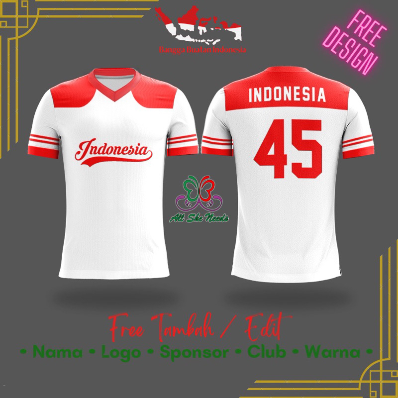 Baju Kaos Jersey Sepeda Voli Bulutangkis Badminton Baseball Tenis Meja Pingpong | INDONESIA MERAH PU