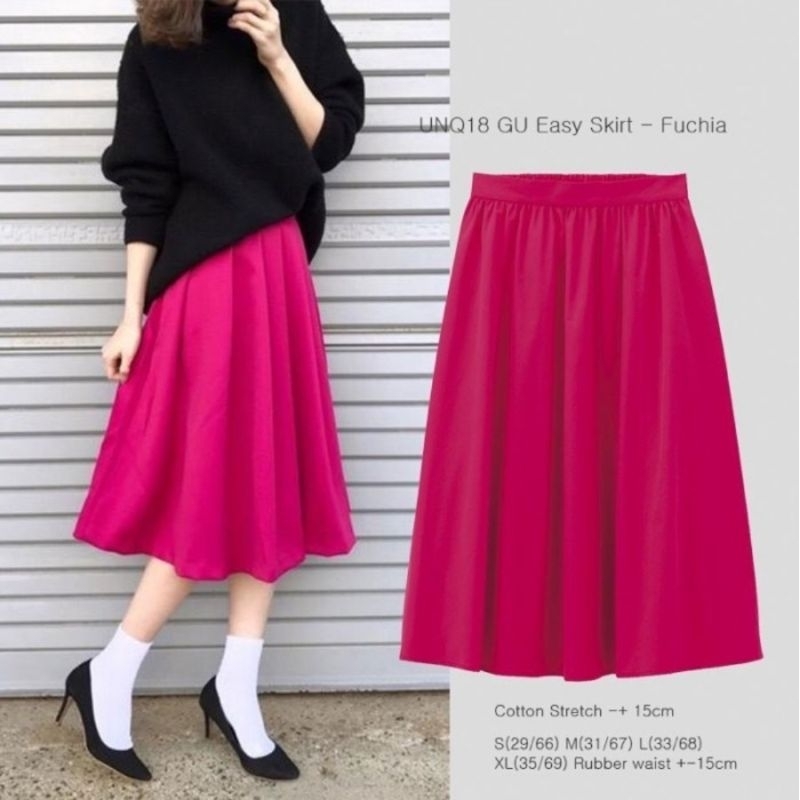 GU MIDI FLARE SKIRT FUCIA