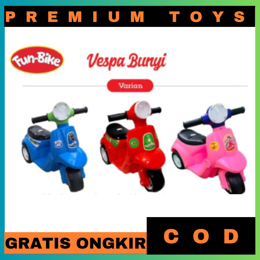 FUN BIKE VESPA MAINAN ANAK MOTOR MOTORAN VESPA BISA DI NAIKI DAN DUDUK RIDE ON SCOOTER VESPA