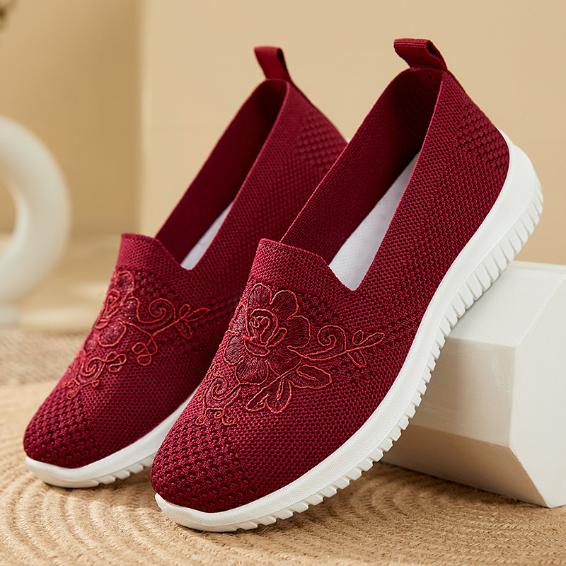 Gratis Ongkir Sepatu Wanita Sneakers Rajut Import Flat Shoes Slip On Sol Karet Putih Anti Licin +