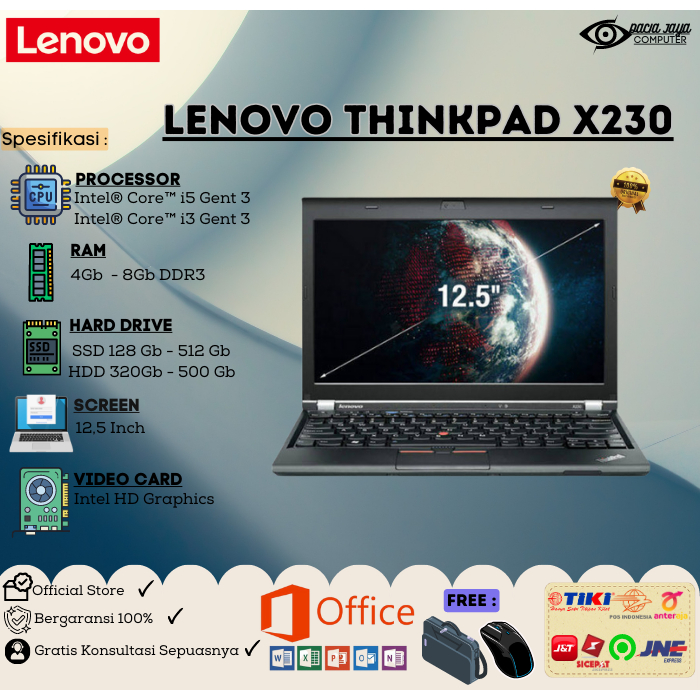 Laptop lenovo Thinkpad X230 Core i3/i5 Gen 3 Ram 8 GB Ssd 256 GB
