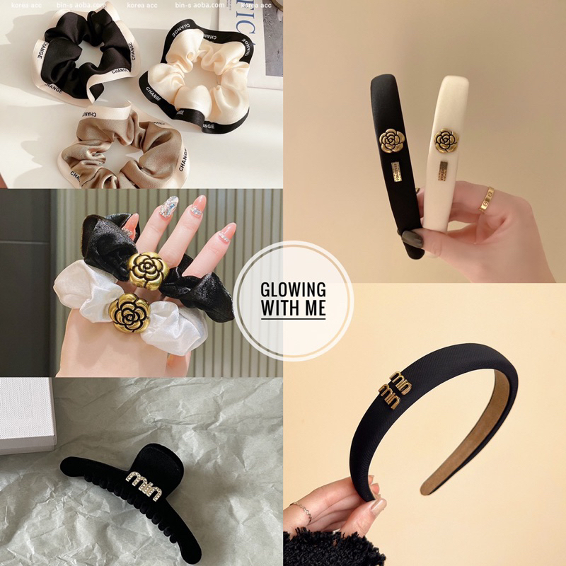 Bando wanita/jepit rambut/ikat rambut/scrunchie motif camelia/miu/chance