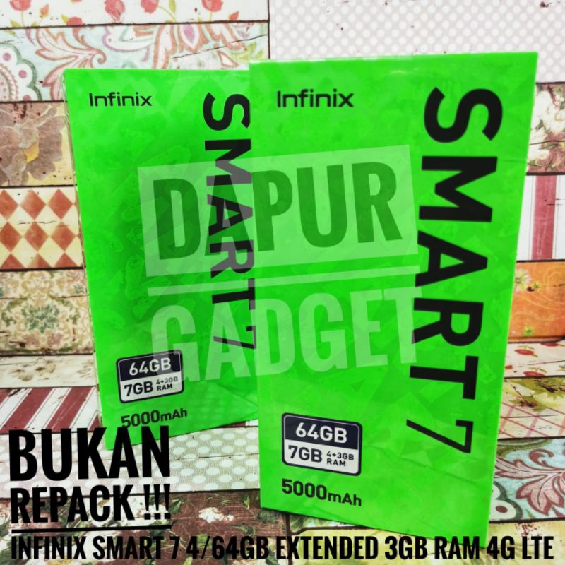 Infinix Smart 7 4/64 GB Total RAM 7GB (3+4GB) 5000mAh Baterai 4G LTE.. Garansi Resmi.. New.. Segel..