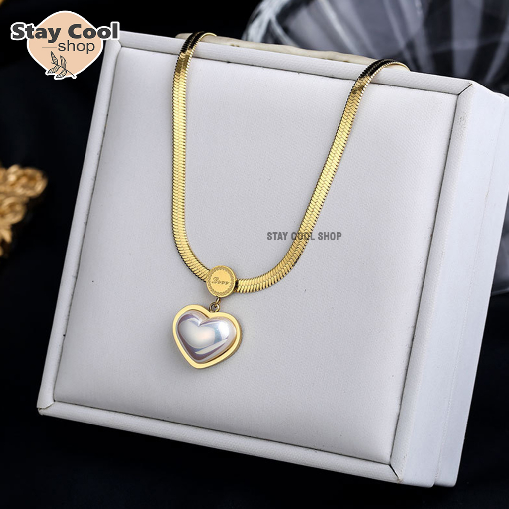 Kalung Titanium LIONTIN LOVE Gold Wanita Liontin Love Keramik Kalung Titanium Kalung Titanium Anti K