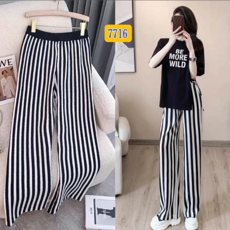 Celana Panjang Salur Import / Bawahan Wanita / Celana Kulot Import / Kulot Panjang / Celana Ootd / F
