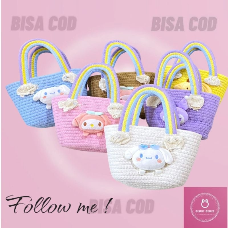 tas jinjing sanrio melody pompurin kuromi cinnamorol anak sd paud tk rajut impot