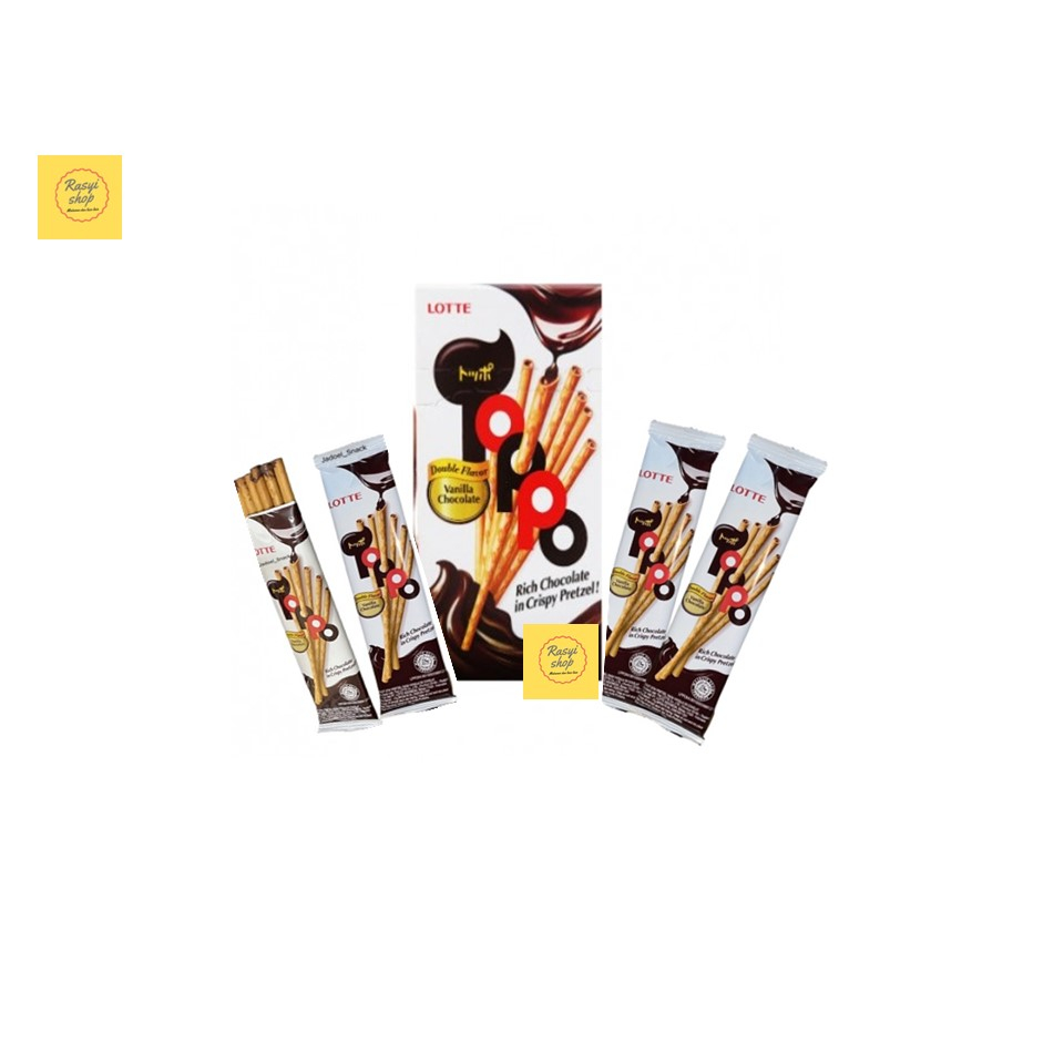 

Lotte Toppo biskuit stick rasa vanila coklat 1 box isi 12 pcs