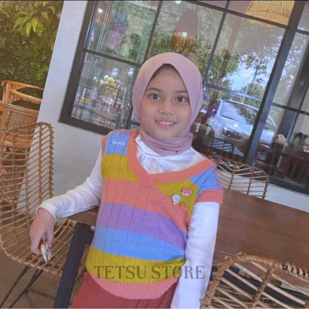 Rompi Vest Cable Rainbow Rajut Anak / Rompi Rajut Pelangi / Rompi Pelangi / Vest Anak Warna-Warni / 