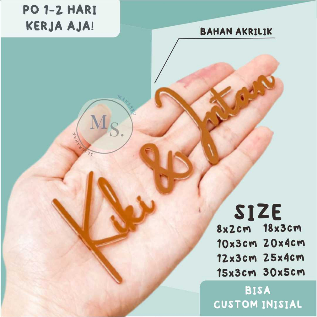 READY STOCK SEPASANG NAMA AKRILIK WARNA LETTER  chipboard akrilik dekorasi mahar rustic nama mahar c