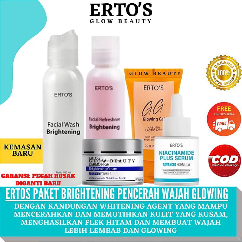 ERTOS GLOW BEAUTY Paket Brightening Pemutih Pencerah Wajah Glowing 5in1Lengkap (Facial Wash, Facial 