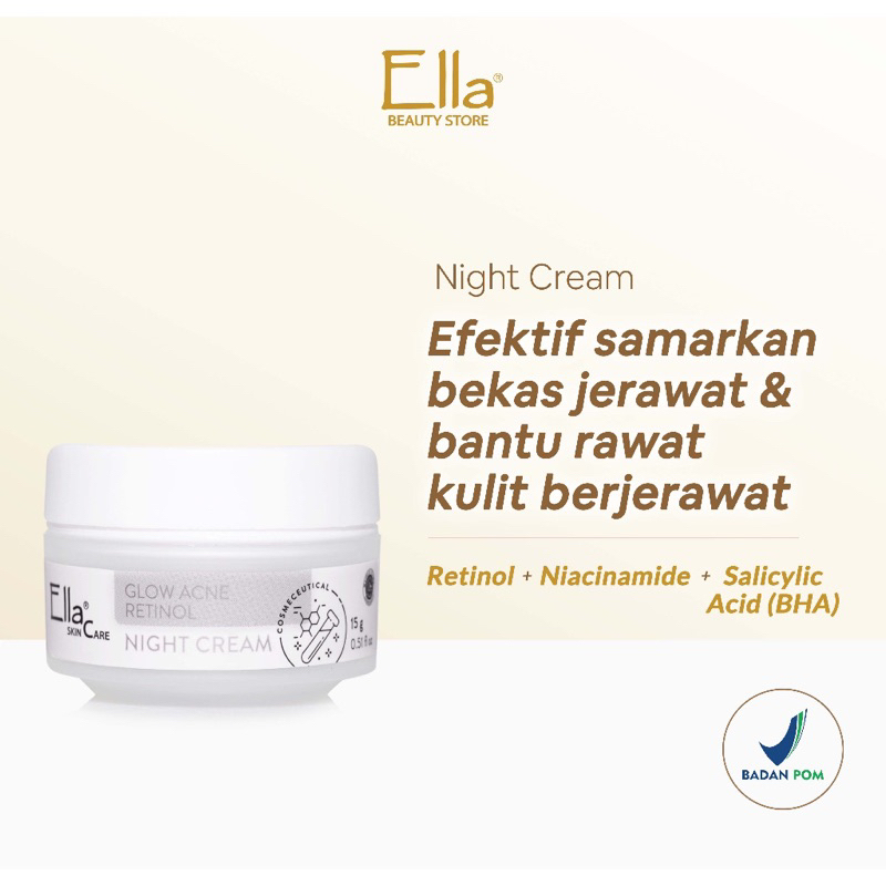 Ella Skincare Glow Acne Retinol Night Cream|krim malam retinol untuk kulit berjerawat