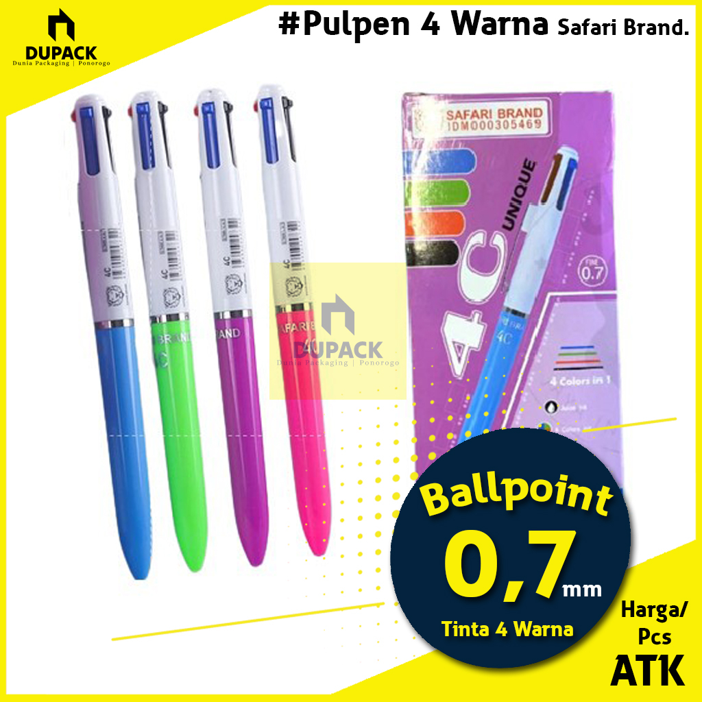 

Pulpen Ballpoint 0,7 mm 4 Warna 4C Safari Brand DUPACK