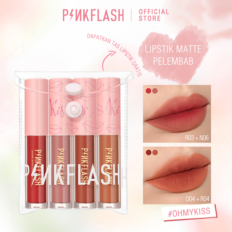 PINKFLASH Matte Lipstik 4 PCS Set Liquid Lipstick Ombrelips Tahan Lama VE Moisturising