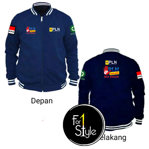 TYPE 08 - Jaket varsity PLN LISTRIK BERSIH NO SUAP tampak depan belakang