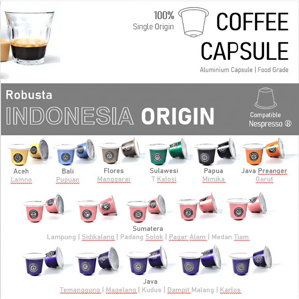 

Kopi Kapsul Robusta Indonesia Coffee Capsule Nespresso Compatible