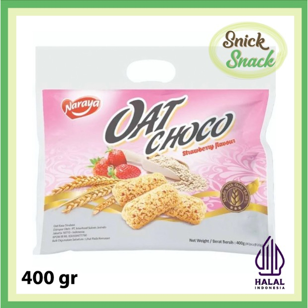 

Naraya Oat Choco Rasa Strawberry 400 gr Pouch Besar Snack Sereal Oats Cereal Bar Stroberi