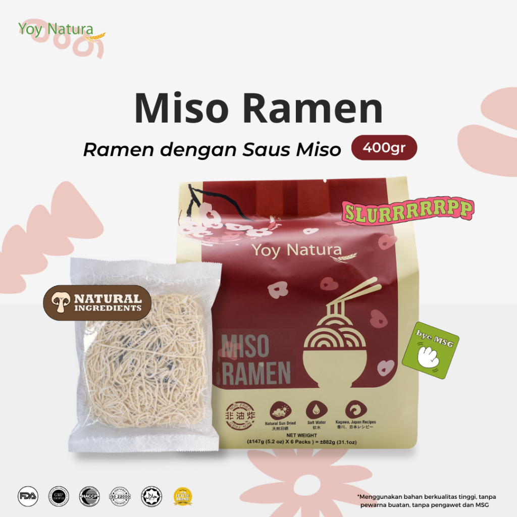 

Yoy Natura Mie Instan Ramen Rasa Miso / Dry Miso Ramen / Mi Ramen Kuah Miso isi 6pax - 882g [HALAL]