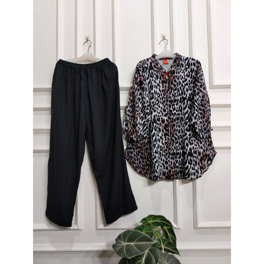 SET WANITA MOTIF LEOPARD/SETELAN RAYON MAMA ROSA TERBARU/ONE SET KEKINIAN VIRAL BAHAN RAYON ADEM ONE
