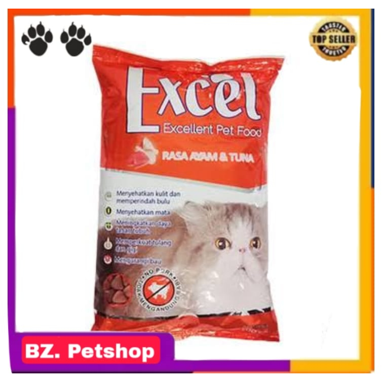 bzz petshop - Makanan Kucing Excel Ayam & Ikan Tuna 1 Kg Cat Food - Dry Food