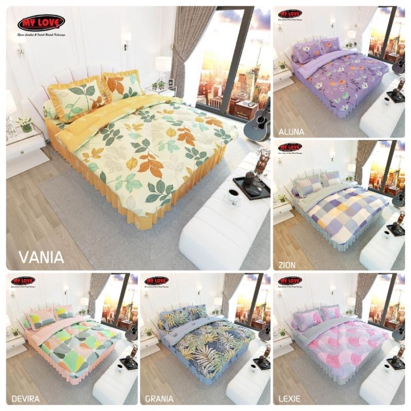 Bedcover Set 180x200 My Love Rumbai / Satu Set Bed Cover My Love 180x200 Tinggi 30 cm / Bad Cover My