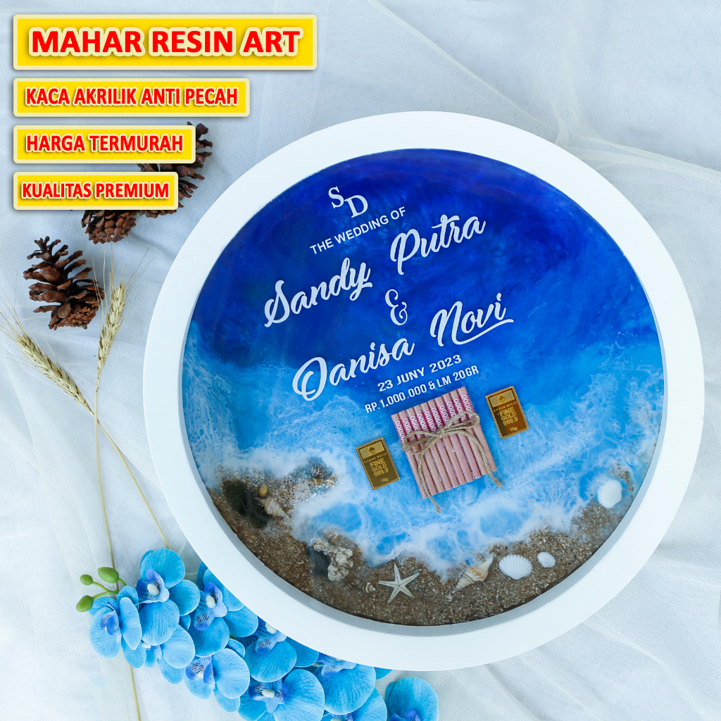 RESIN ART MAHAR PERNIKAHAN MAHAR WEDDING FRAME AKRILIK BULAYTPIGORA AKRILIK BULAT 35CM