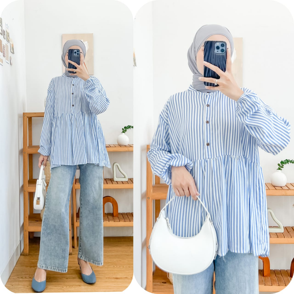 BLOUSE SALUR REMPEL KERAH SANGHAI BAHAN RAYON LD 115 TERBARU VIRAL