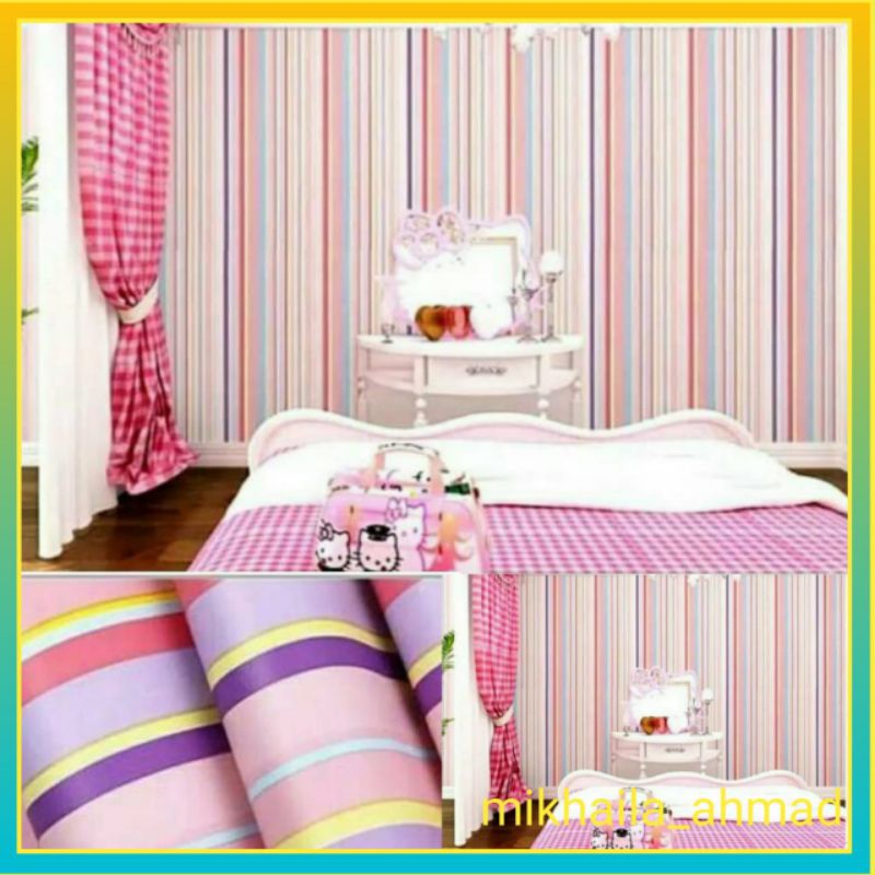 Walpeper dinding kamar dan ruang tamu motif salur pelangi / walpaper dekorasi
