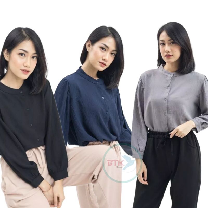 kancing Reva Blouse Crinkle/Kemeja Blouse/Kemeja polos/Atasan wanita terbaru