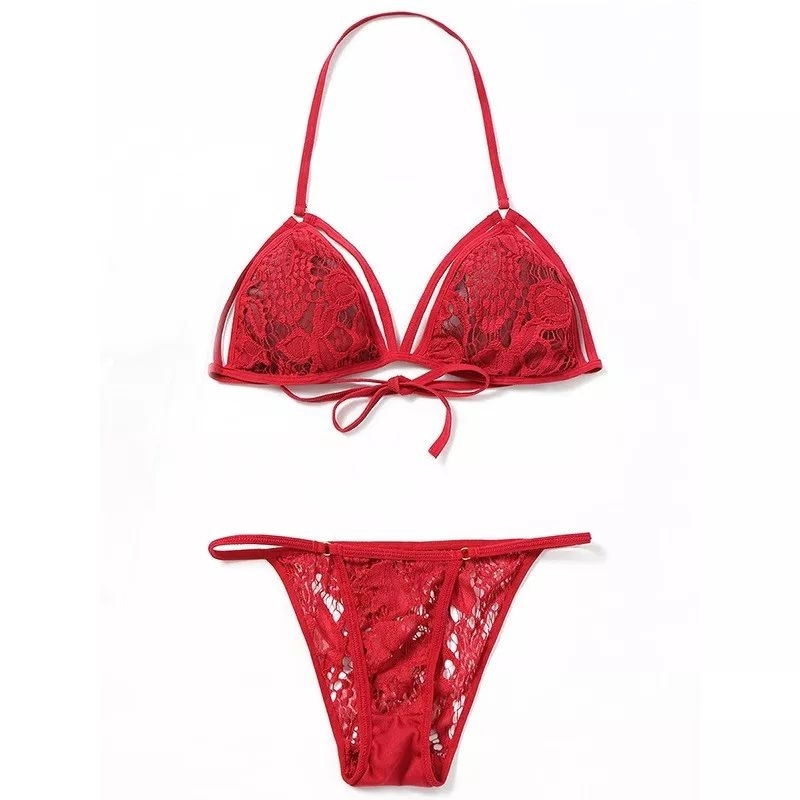IKAYANI STORE SET LINGERIE BH CD SEXY BRA GSTRING TRANSPARAN PAKAIAN DALAM WANITA DEWASA HOT MENGGODA DINAS MALAM ISTRI DEPAN SUAMI JUMBO-Maroon