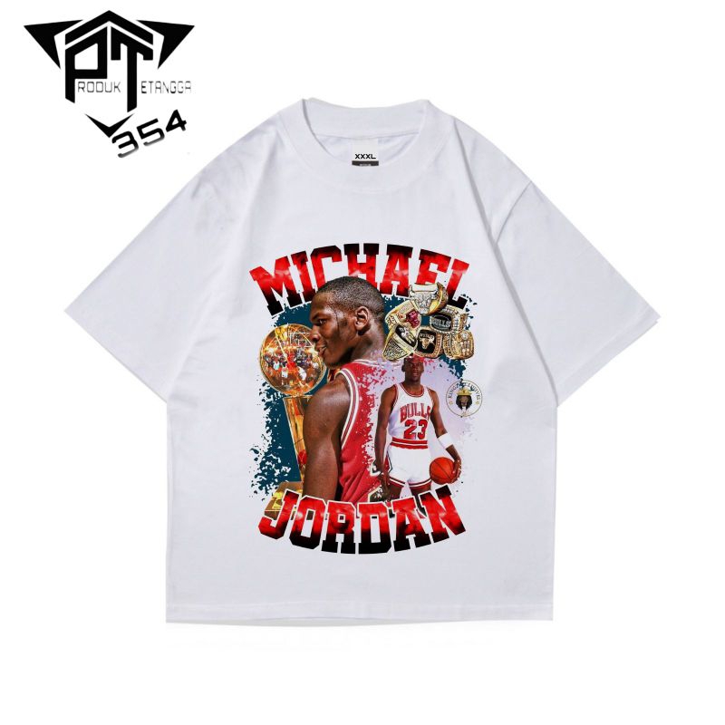 KAOS BAJU MICHAEL JORDAN - TSHIRT OVERSIZE BASKETBALL VINTAGE - PUTIH PRIA WANITA DEWASA