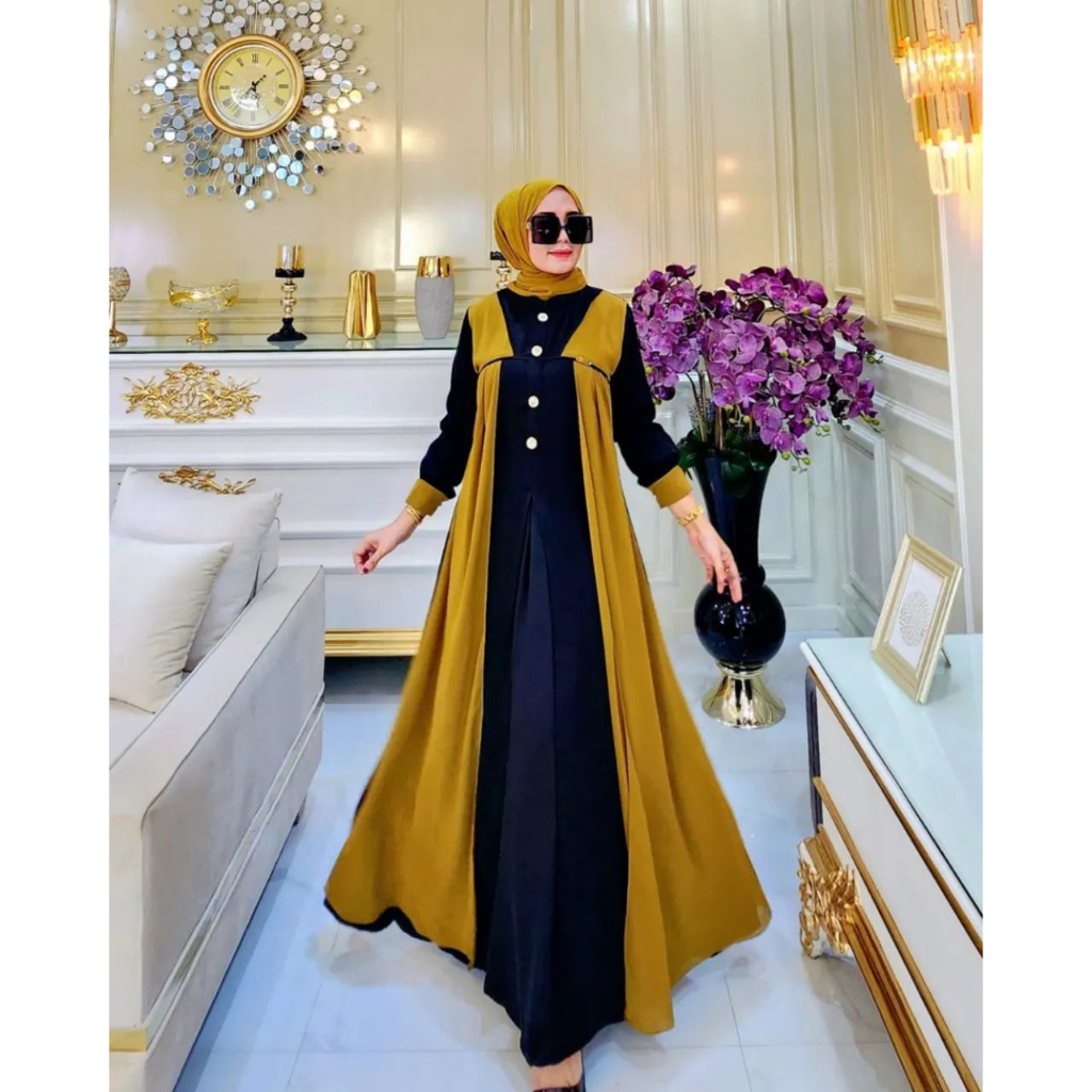 Gamis meisya dress  bahan ceruty baby doll premium full furing / busui / resleting depan original