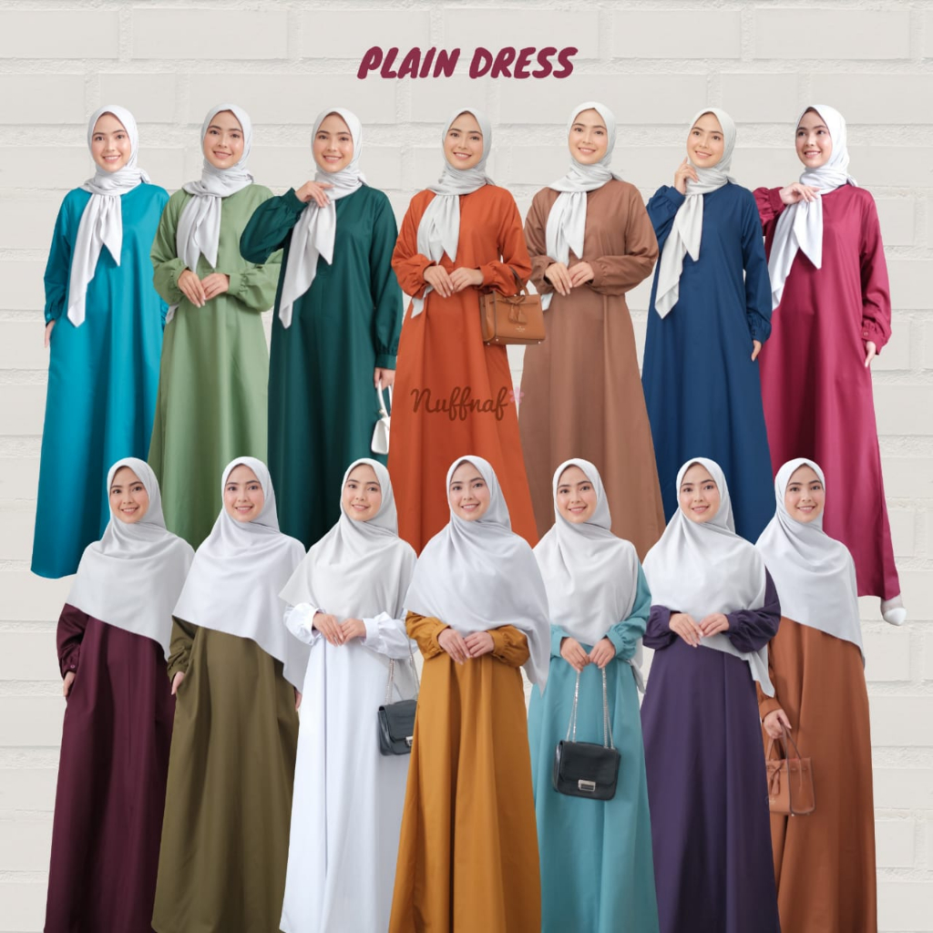 NUFFNAF PLAIN DRESS GAMIS PAKAIAN MUSLIM WANITA DEWASA HARIAN RUMAHAN