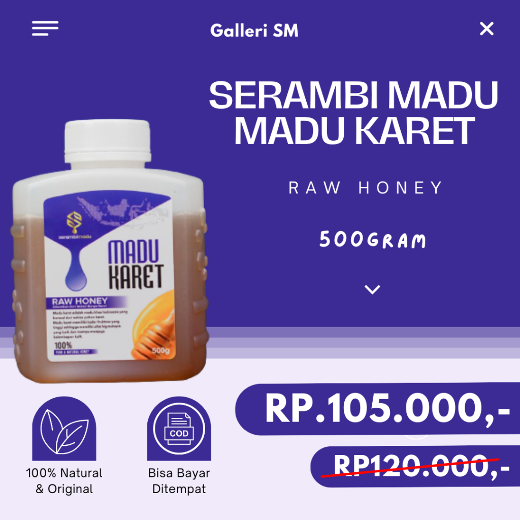 

Serambi Madu Karet 500gr Raw Honey Dihasilkan Dari Nektar Bunga Karet Pure & Natural Honey Madu Murni Asli