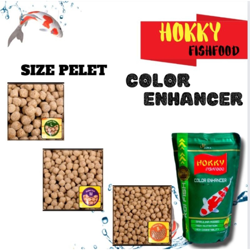 Makanan Ikan Koi HOKKY SPIRULINA COLOR ENHANCER SIZE SMALL, MEDIUM, LARGE 1KG
