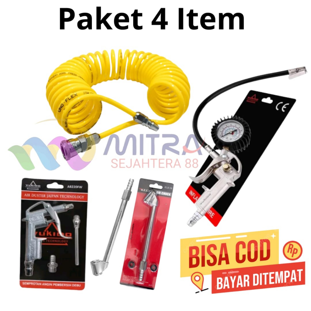 PAKET slang recoil hose kompresor selang 4,5 meter +inflator + air chuk & air duster bisa cod bayar 